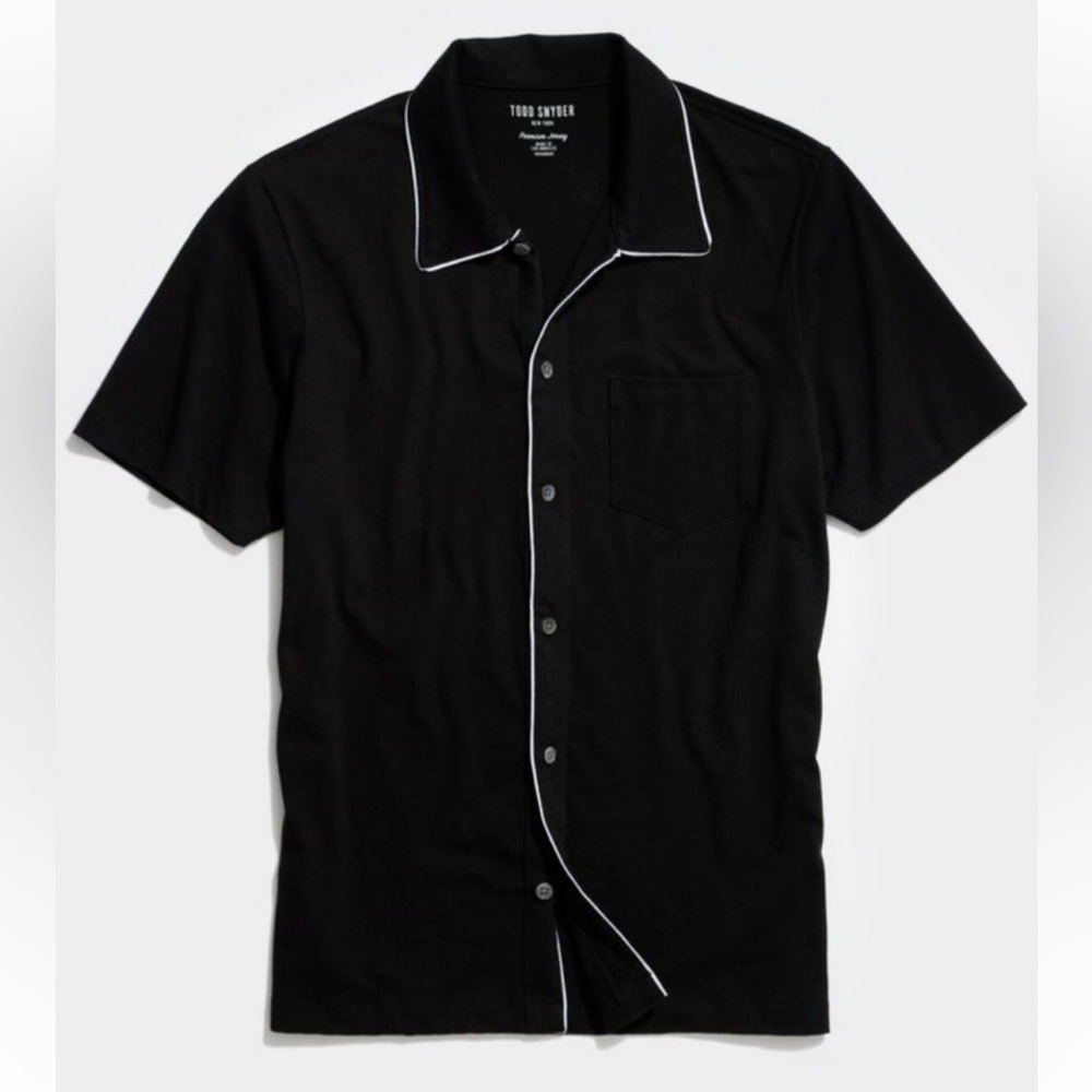 TODD SNYDER MONTAUK TIPPED FULL PLACKET POLO IN BLACK (MEDIUM)